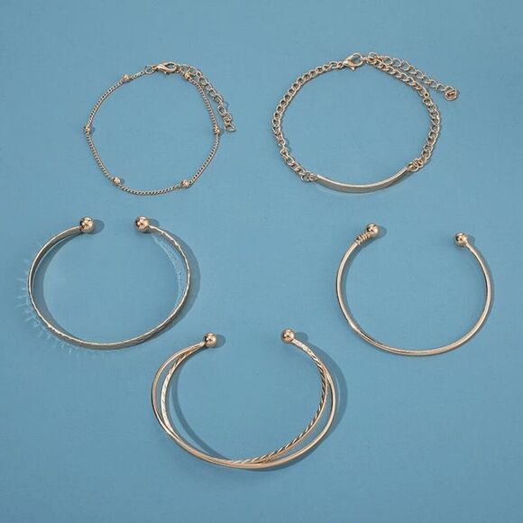 2/$21 Ladies Golden 5 Piece Bracelet Set - Picture 4 of 9